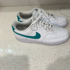 Nike White and Teal Court Vision